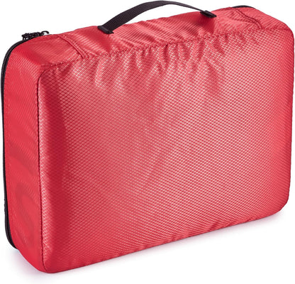 Amazon Basics Medium Packing Cubes for Travel, Packing Organizers, 4-Piece-Set With Double Zipper Pulls and Mesh Top Panel, 100% Durable Polyester, Red, 13.8"L x 9.8"W x 3"H