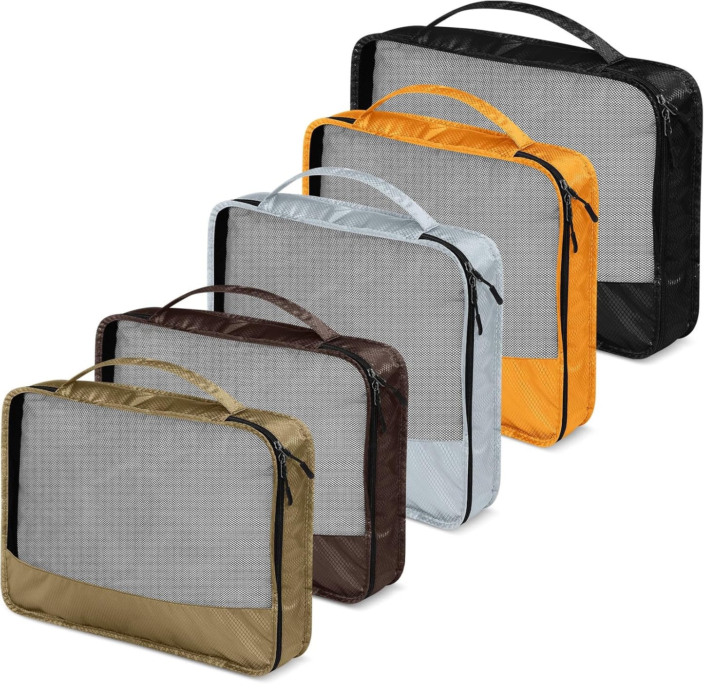 5 Pcs Packing Cubes for Suitcase Large Travel Cubes Carry on Luggage Organizer Bags for Clothes Accessories(Mixed,Apricot)