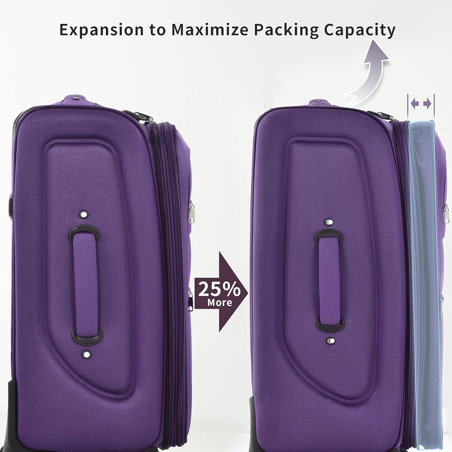 Merax Softside Luggage Set Softshell Lightweight 3 Piece Spinner Suitcase 22" 26" 30" Purple