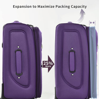 Merax Softside Luggage Set Softshell Lightweight 3 Piece Spinner Suitcase 22" 26" 30" Purple