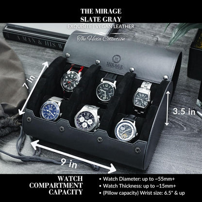 Watch cases for men 6 slot travel case organizer - Slate Grey