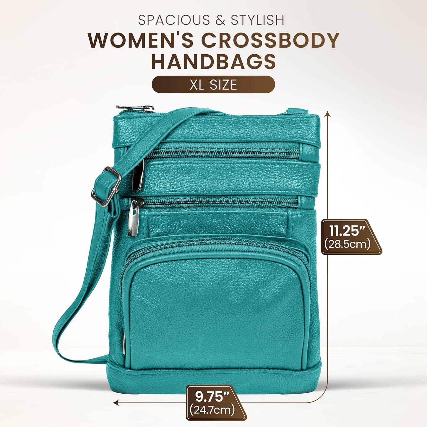 Krediz leather Crossbody Purses for Women, Multi Pocket Crossbody Purse with Adjustable Strap, Soft & Durable Leather Purse