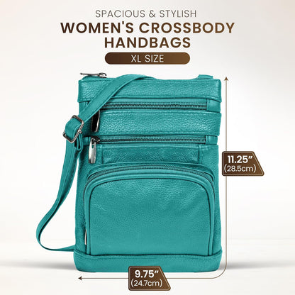 Krediz leather Crossbody Purses for Women, Multi Pocket Crossbody Purse with Adjustable Strap, Soft & Durable Leather Purse