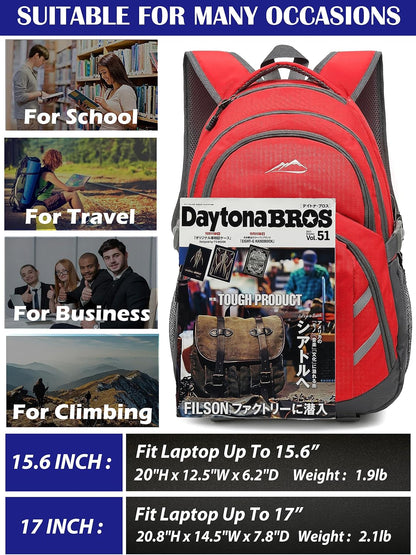 ProEtrade Backpack Bookbag for College Laptop Travel, Fit Laptop Up to 15.6 inch with USB Charging Port Multi Compartment Anti theft, Gift for Women Men (Red)