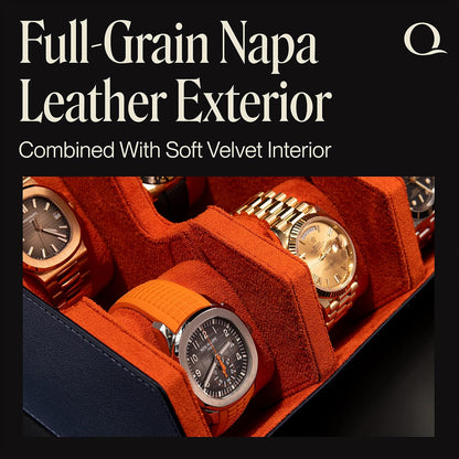 Napa Leather Watch Case for Men - Watch Roll Storage Organizer & Watch Display - Six Slot Luxury Watch Box for Home or Travel - Mens 6 Watch Holder Case (Blue Orange)