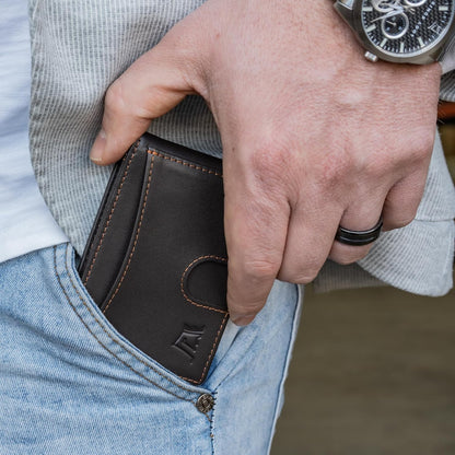 Kings Loot Money Clip Slim Minimalist Wallet for Men | RFID Blocking Leather Design with Money Clip | Front Pocket Bifold Holds 12 Cards | Stylish & Compact Wallets (Truffle)