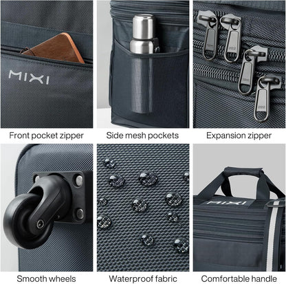 mixi Travel Bag with Wheels Expandable Foldable Luggage Bag Collapsible Rolling Travel Bag Duffel Bag Large Capacity Suitcase for Men Women, Dark Gray