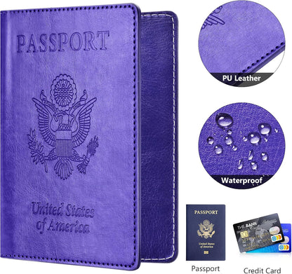 Passport and Vaccine Card Holder Combo, Passport Holder with Vaccine Card Slot, Passport Wallet, Passport Cover, Passport Case, Passport Holder for Women and Men(AKA-Bright purple)