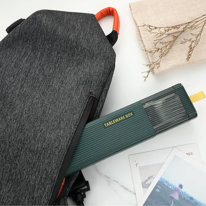 DEVICO Travel Utensils with Case, 18/8 Stainless Steel Reusable Silverware Set for Lunch Box, Portable Cutlery Set, Fork and Spoon Set for Camping, Lunch, Picnic, Workplace, School (Dark Green)