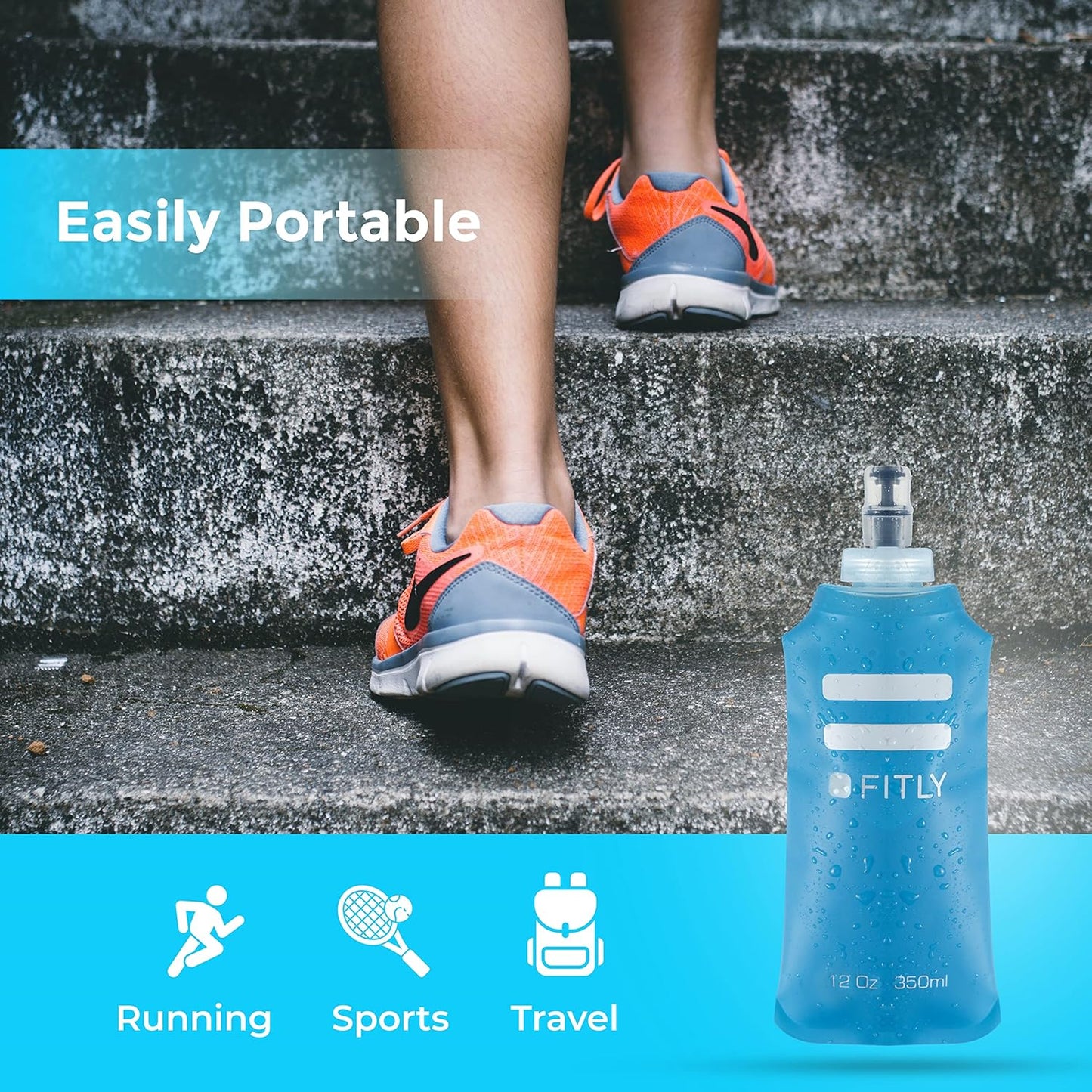 FITLY Soft Flask - Shrink As You Drink Soft Water Bottle for Hydration Pack - Folding Water Bottle Ideal for Running, Hiking, Cycling, Climbing & Rigorous Activity