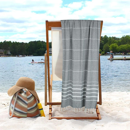 HILLFAIR Cotton Turkish Beach Towels, Quick Dry Lightweight Sand Free Peshtemal Towel for Bath Swim Yoga Spa Travel, Beach Accessories, Oversized Cotton Turkish Towels (39 x 72 inch- 4 Pack Grey)