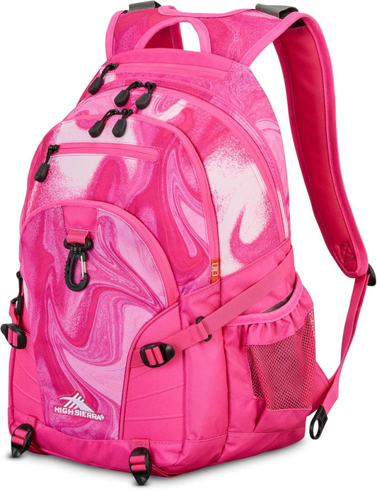 High Sierra Loop-Backpack, School, Travel, or Work Bookbag with tablet-sleeve, Flamingo Marble Swirl, One Size
