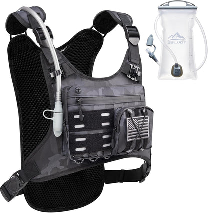 Running Vest with 2L Water Bladder, USA Original Patent, Lightweight Adjustable Chest Pack with Pistol Holster, Reflective Running Hydration Vest for Women Men for Marathon