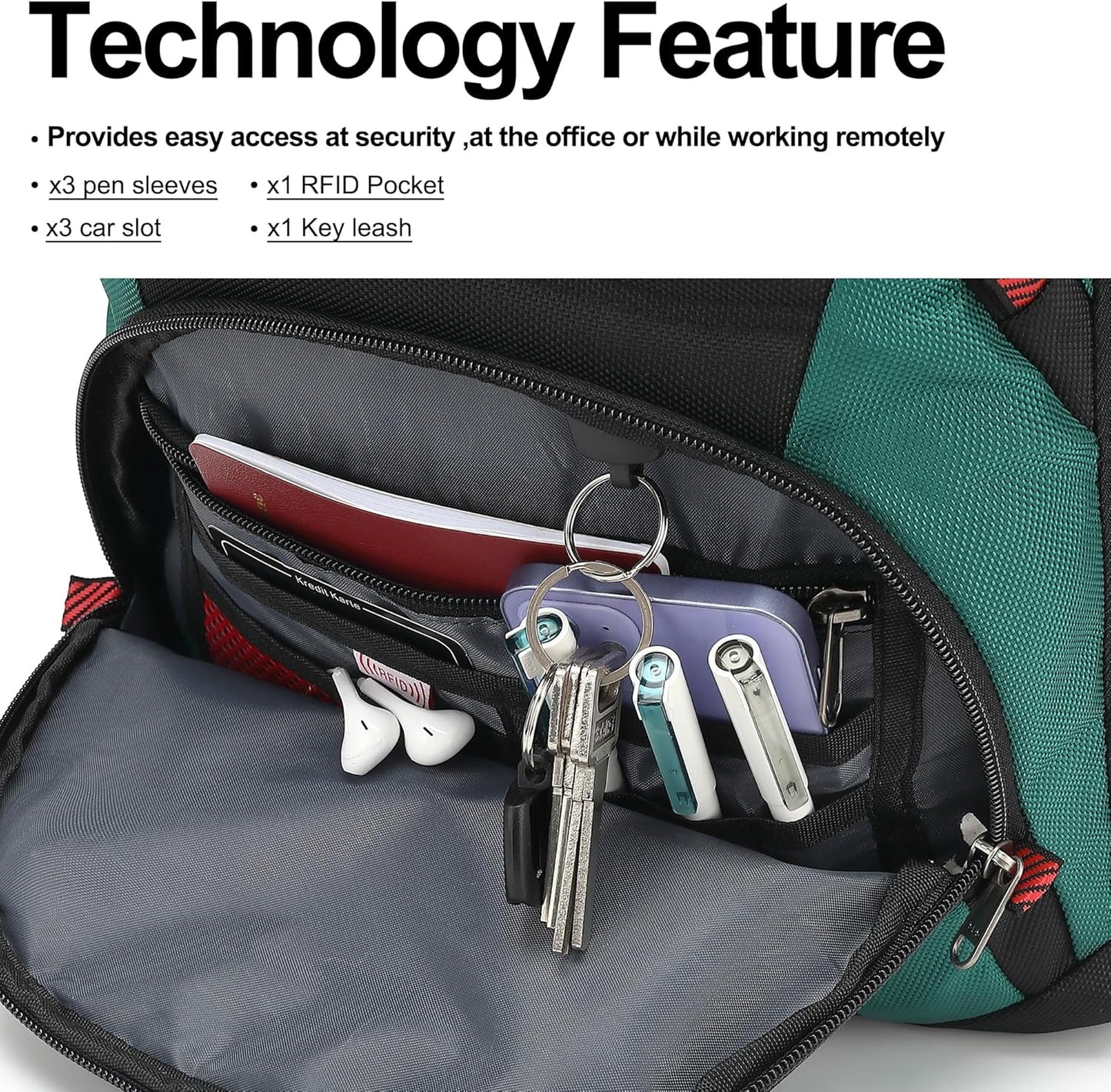 Boavan Laptop Backpack for men, 17.3 inch Laptop Bag with USB Port, Waterproof Travel Work Backpack Purse, Anti-Theft Teacher Nurse Doctor Casual Bookbags Office Business backpack，Black&Deep Juniper