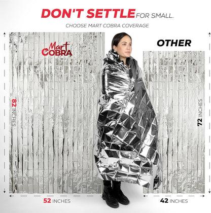 Mart Cobra Emergency Blanket 25-Pack Space Mylar Blankets Survival Gear and Supplies Reusable Thermal Camping Essentials Hiking First Aid Car Emergency Kit Prepper Foil Bug Out Bag Warm Cat Cold Snow