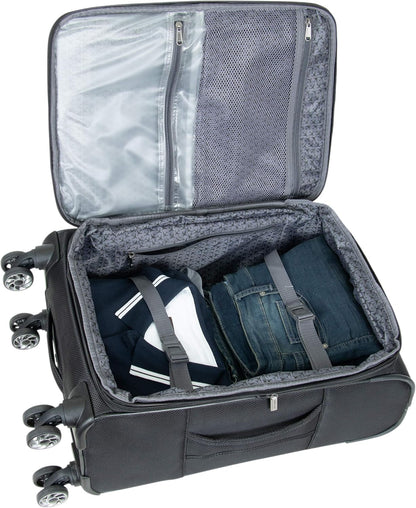 Kenneth Cole REACTION Rugged Roamer Lightweight Softside Expandable 8-Wheel Spinner Luggage, Black, 2-Piece (20” Carry-On/28” Check Size)