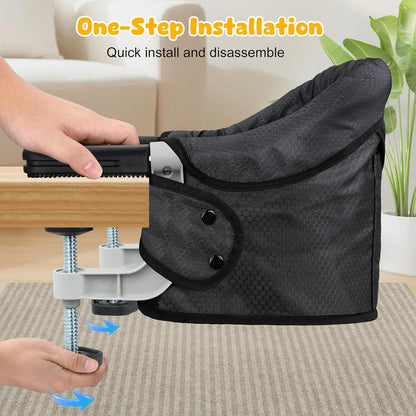 Hook On Chair, Safe and High Load Design, Fold-Flat Storage and Tight Fixing Clip on Table High Chair, Removable Seat Cushion, Attach to Fast Table Chair (Black)