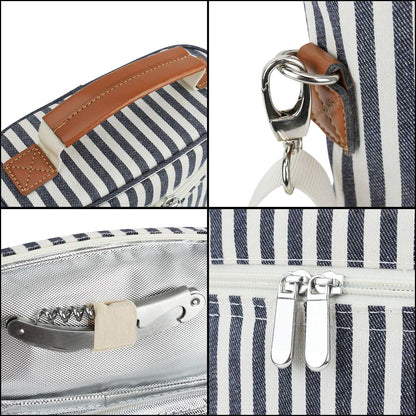 ZORMY 2 Bottle Wine Tote Carrier, Dark Blue, 750 mL Capacity, Polyester Material, With Shoulder Strap and Corkscrew