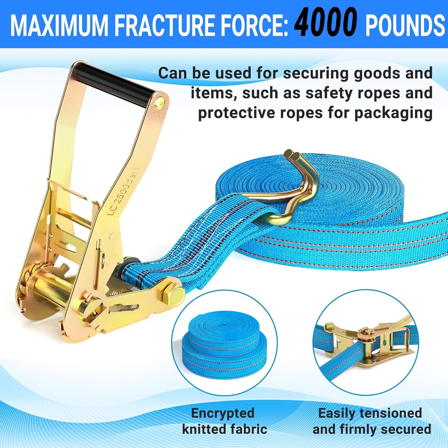 4Pack Heavy Duty Ratchet Straps, 2” 32Ft Ratchet Tie Down Strap, Tie Down Ratcheting with Double J Hook, 4000 LB Break Strength Cargo Straps Ratcheting for Moving Cargo, Lawn Equipment and Motorcycles