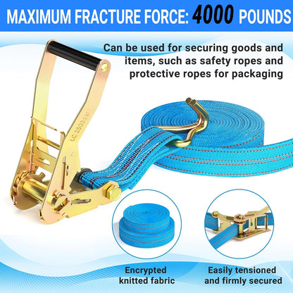 4Pack Heavy Duty Ratchet Straps, 2” 32Ft Ratchet Tie Down Strap, Tie Down Ratcheting with Double J Hook, 4000 LB Break Strength Cargo Straps Ratcheting for Moving Cargo, Lawn Equipment and Motorcycles