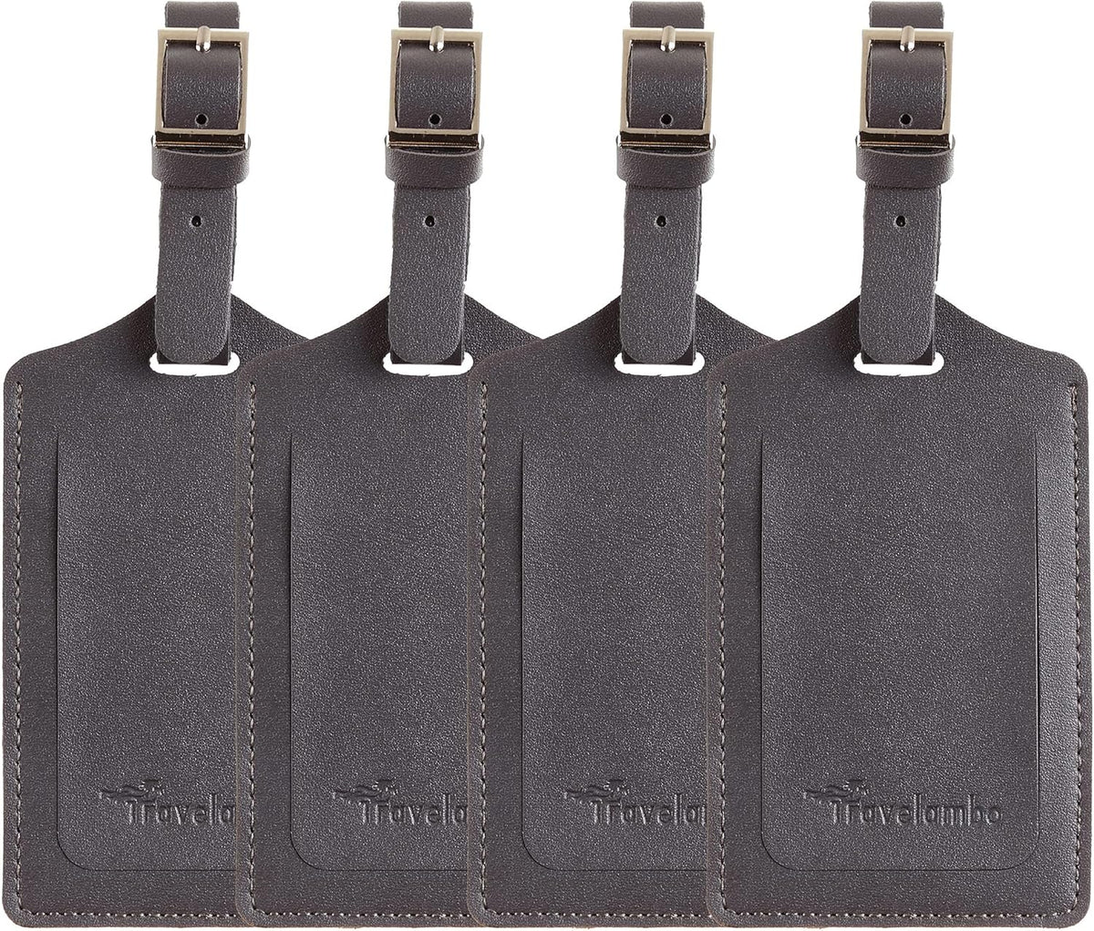 Travelambo Luggage Tags for Suitcases PU Leather Travel Tags Bag Tags Privacy Protection Travel Essentials
