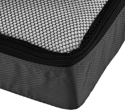 Amazon Basics Lightweight Packing Cubes Travel Organizer Set with Double Zipper, Mesh Top, Durable Polyester, Medium, 4 Piece, Black