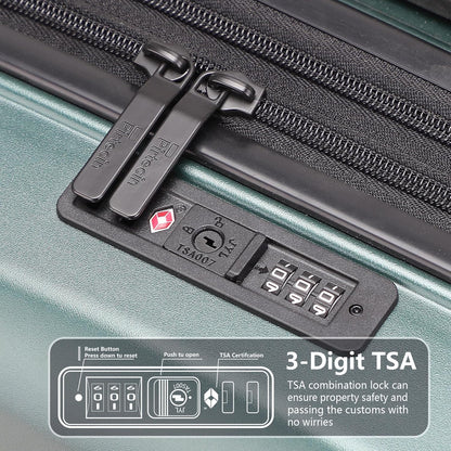 Luggage Sets 2 Piece, 20/28 Inch Lightweight Expandable PC Hardside Durable Suitcases with Spinner Wheels & TSA Lock, Green