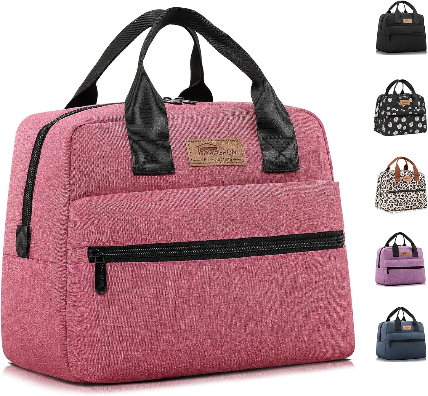 HOMESPON Insulated Lunch Bag for Women Men Lunch Box Cooler Lunch Tote for Work Picnic (Rose)