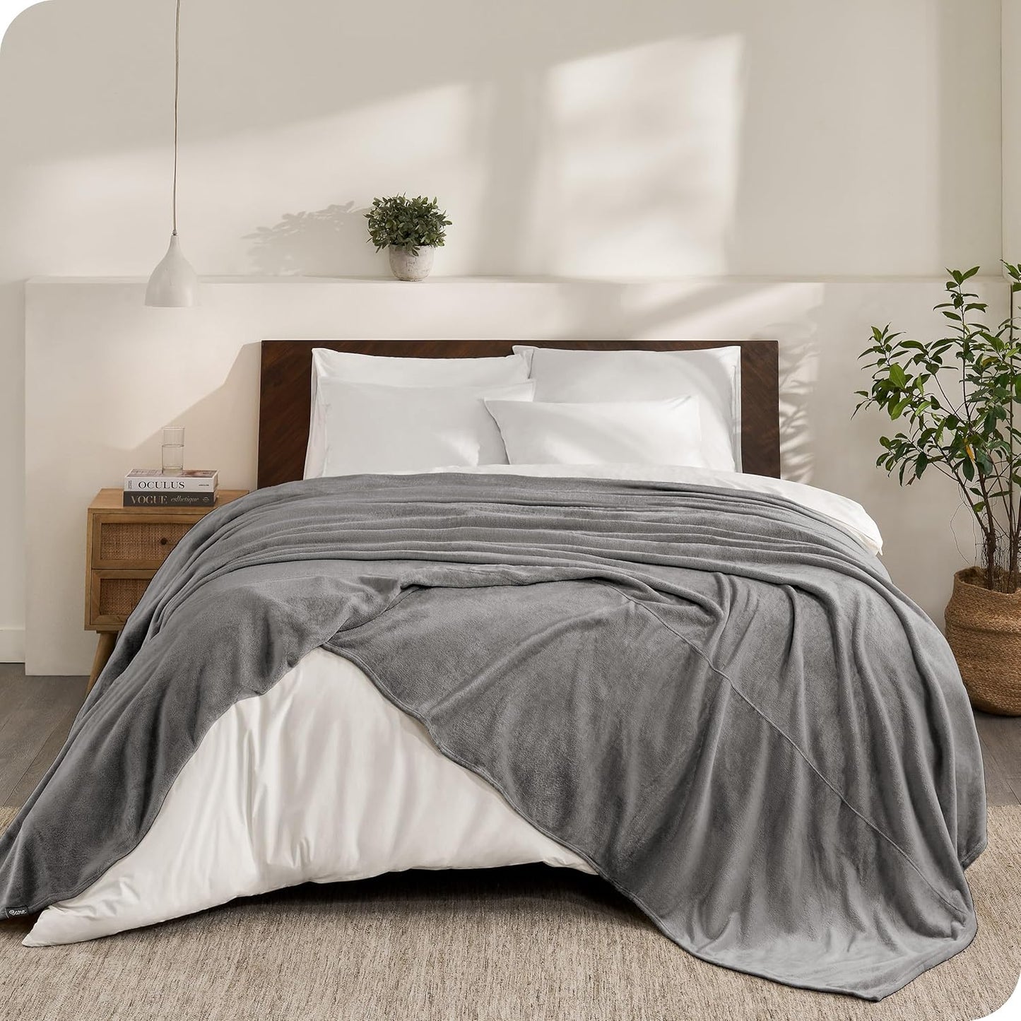 Bare Home Fleece Blanket - Giant Size - Ultra-Soft Lightweight for Bed, Sofa, and Couch - Luxury Microplush - Cozy Warm Blanket (Giant, Grey)