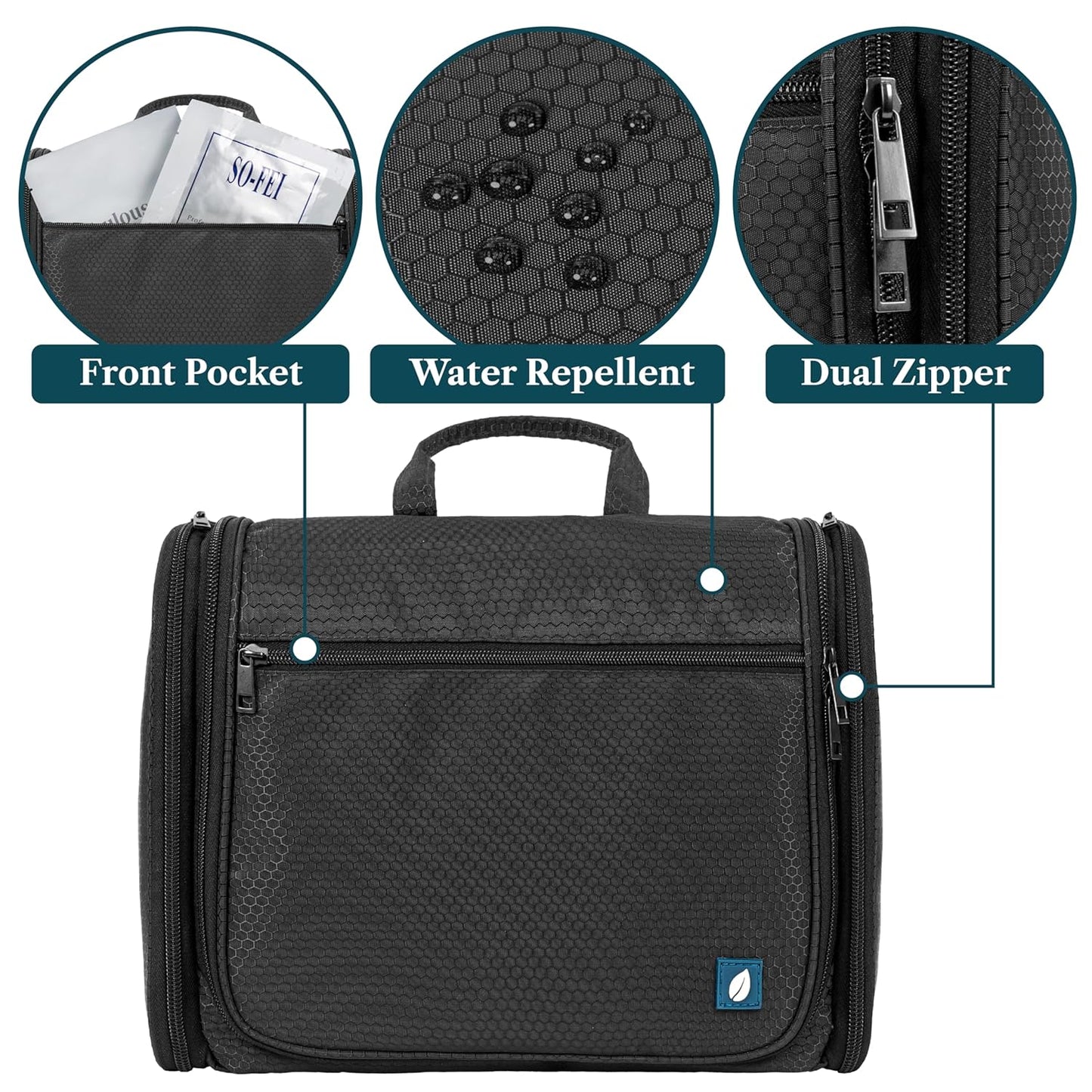 PAVILIA Large Hanging Toiletry Bag Travel Bag Women Men, Cosmetic Organizer, Water Resistant Makeup Bag Accessories Toiletries, Travel Essentials Kit, Black