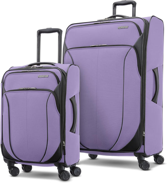 American Tourister 4 KIX 2.0 Softside Expandable Luggage with Spinners, Digital Lavender, 2PC SET (Carry-on/Large)