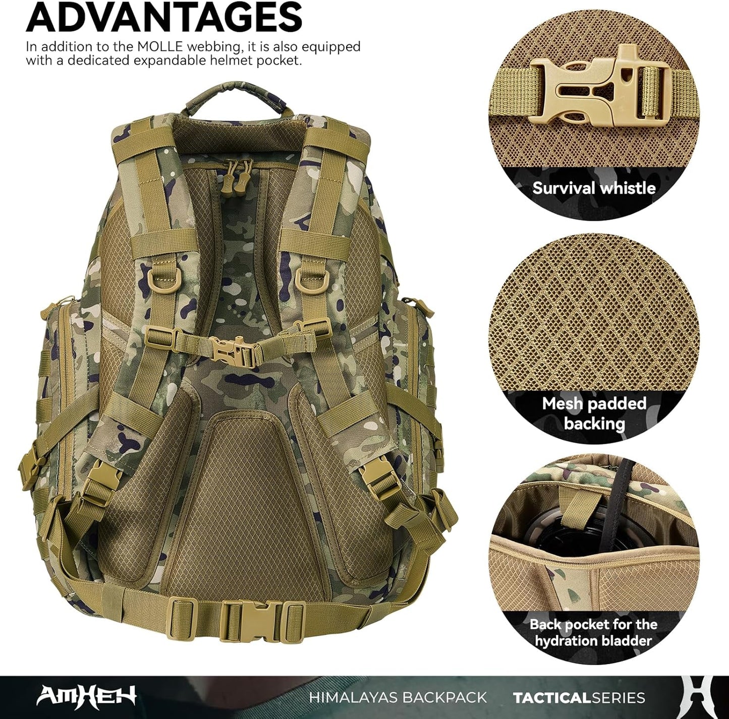 52L Tactical Backpack Military Molle Assault Pack - 3 Day Bugout Survival Rucksack, Hydration Compatible,Camo