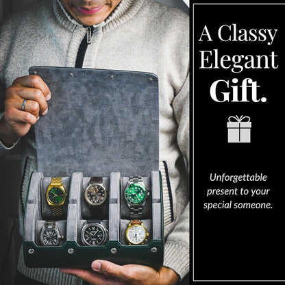 6 watch box display case for men - Travel Case - Royal Green