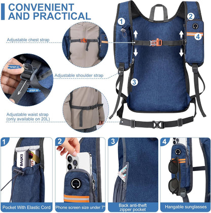 20L Small Hiking Backpack for Men Women Foldable Packable Back Pack Ultralight Hiking Daypack for Travel Camping Outdoor, Navy Blue