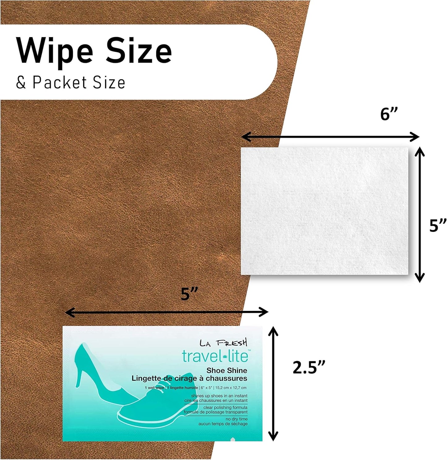 LA Fresh Travel Lite Pre-Moistened Shoe Shine Wipes Pack of 50 Individually Wrapped Streak-Free Cleaning Wipes Perfect For Use On Leather Convenient Size For On The Go