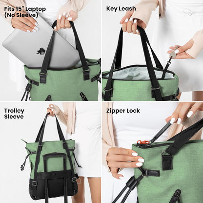 Sherpani Tempest, Anti Theft Convertible Backpack Tote, 14L Travel Backpack, Travel Gifts for Women, Handbags, RFID Protection, Metal Hardware, Fits 15” Laptop (No Sleeve) (Basil)