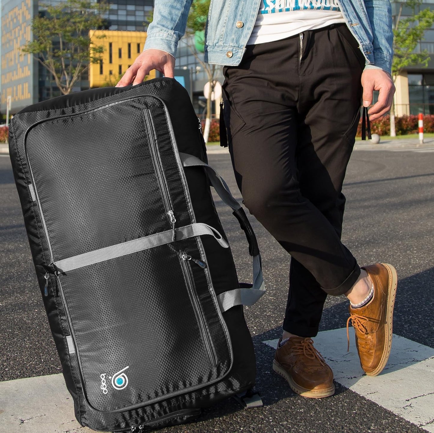 Bago Large Foldable Duffel Bags for Traveling Women & Men - 80L Packable Duffle Bag for Travel with Shoe Compartment - Water Repellant, Heavy Duty, Lightweight Folding & Collapsible (Black)