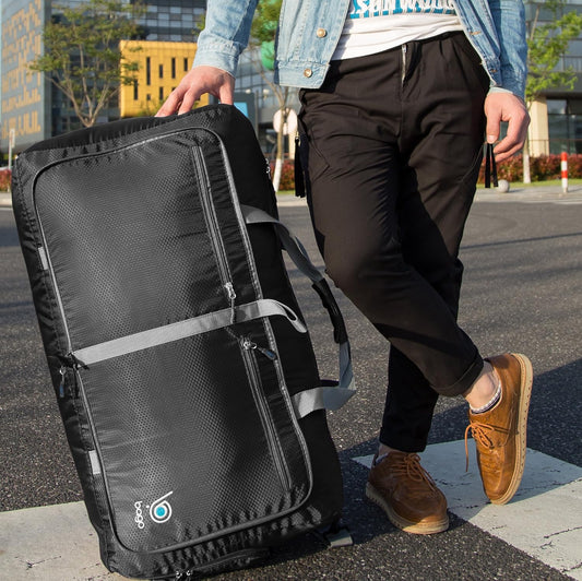 Bago Large Foldable Duffel Bags for Traveling Women & Men - 80L Packable Duffle Bag for Travel with Shoe Compartment - Water Repellant, Heavy Duty, Lightweight Folding & Collapsible (Black)