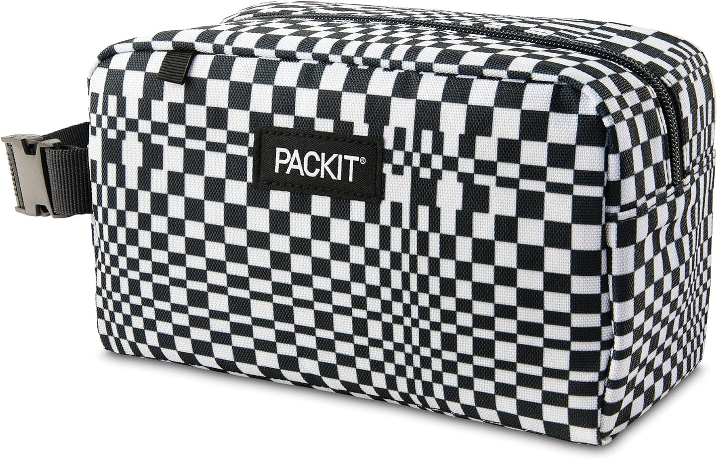 PackIt® Freezable Snack Box, Checked Out, Built with ECOFREEZE Technology, Collapsible, Reusable, Zip Closure with Buckle Handle, Designed For Work Snacks, Fresh Snacks On the Go, Adults, and All Ages
