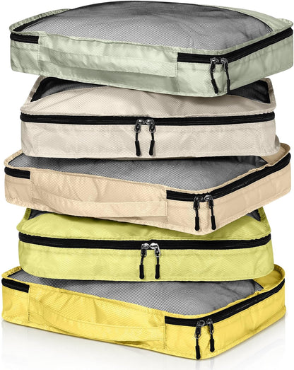 5 Pcs Packing Cubes for Suitcase Large Travel Cubes Carry on Luggage Organizer Bags for Clothes Accessories(L,Yellow)