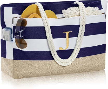 YOOLIFE Large Initial Beach Bag Waterproof Tote Zipper Bag Personalized Gifts by YOOLIFE