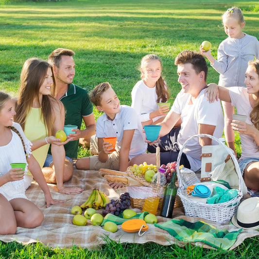 IYYI Collapsible Cup for Traveling, Silicone Foldable Cup, Camping Mug with Lid, Folding Mug for Camping, Hiking, Outdoors, Travel (2 Pack-Blue-Orange)