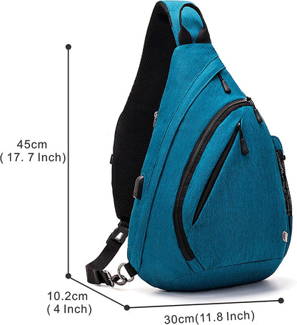 Water-Proof Sling bag/Crossbody Backpack/Shoulder Bag with USB Charging Port for Travel, Hiking, Cycling, Camping
