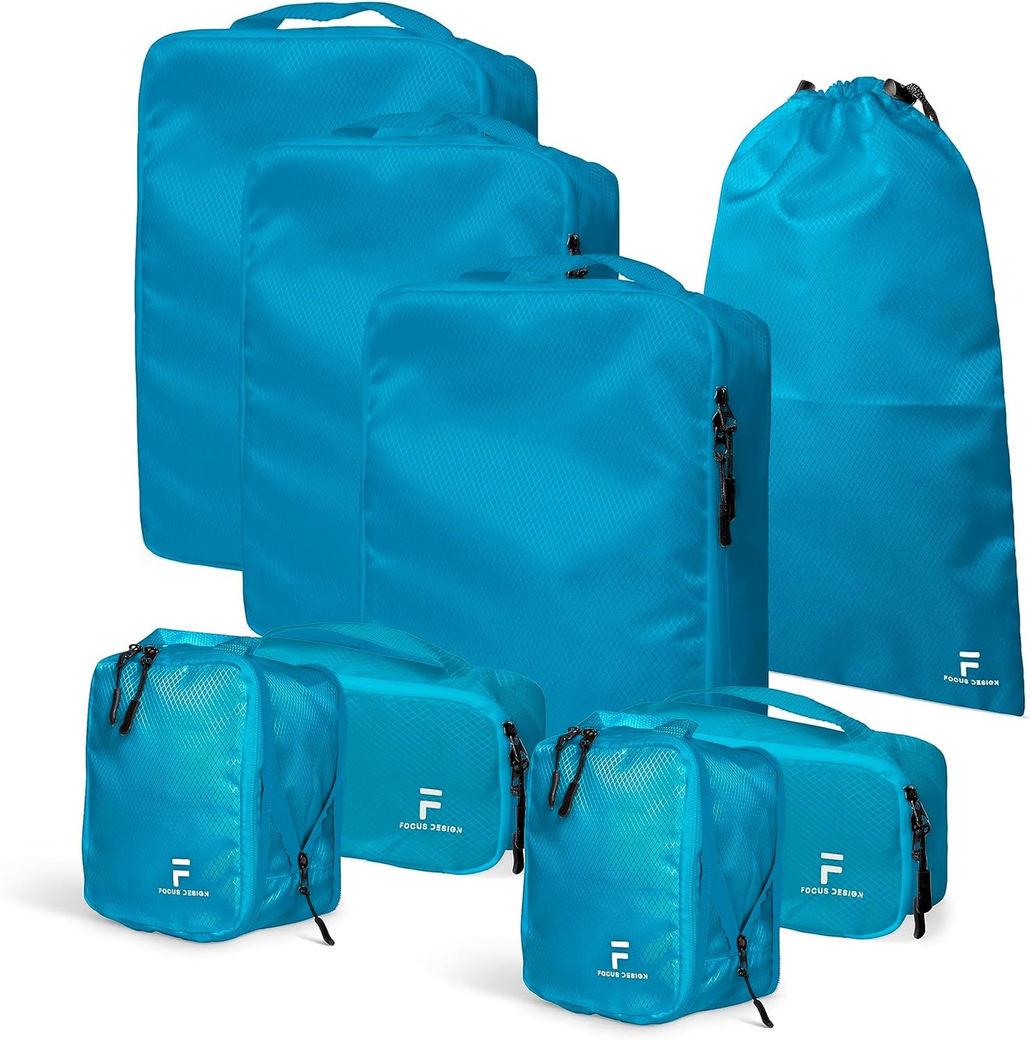 8 Piece Compression Packing Cubes Set - Double Capacity Design for Travel - Small, Medium & Large Sizes - Carry-On Suitcase Organizer Bags (Turquoise)