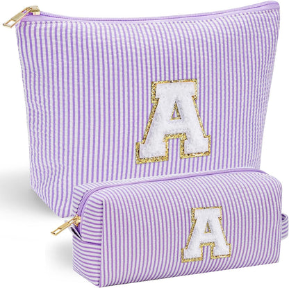YOOLIFE Birthday Gifts for Kids - Personalized Monogram Makeup Bag Cosmetic Bag Travel Toiletry Bag | Makeup Bag for Girls Teen Girl Friend Sister Wife Girlfriend Daughter Gifts Purple A