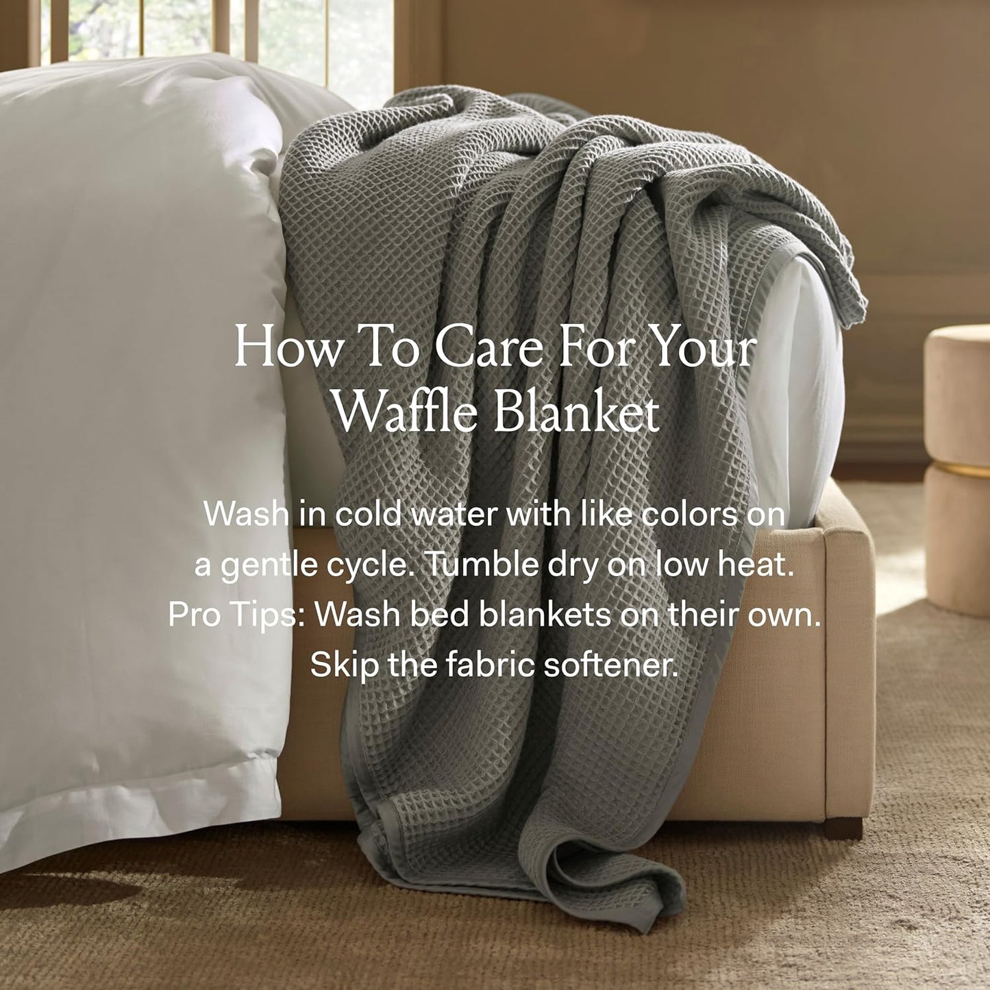 BOLL & BRANCH Waffle Bed Blanket - Twin, Natural - Luxury 100% Organic Cotton - Soft, Lightweight and Breathable - Textured Waffle Weave Design