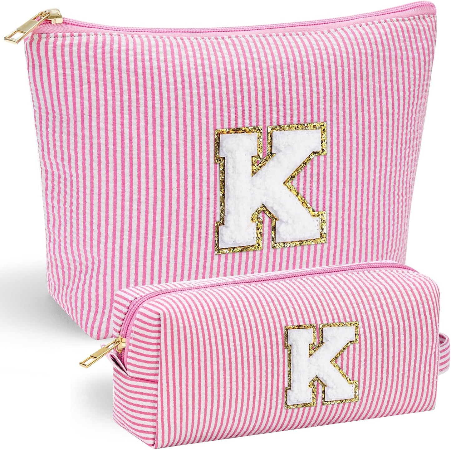 YOOLIFE Birthday Gifts for 3 4 5 6 7 8 9 10 11 12 13 Year Old Girls - Personalized Cute Pink Initial Birthday Gifts for Kids Makeup Bag for Girls Daughter Sister Teacher Friend Girlfriend K