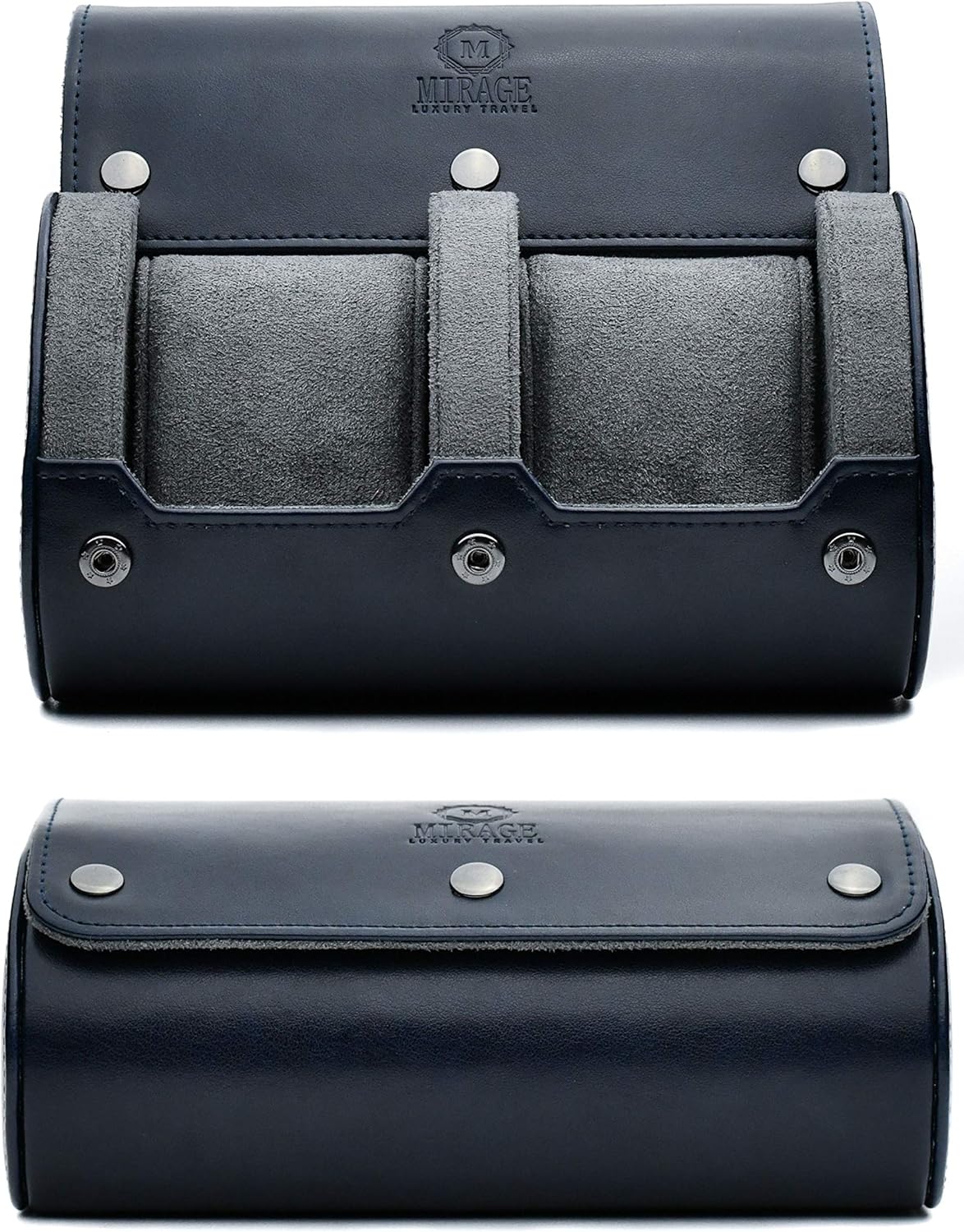 2 Watch Travel Case for Men – Watch Roll - Midnight Blue Vegan Leather