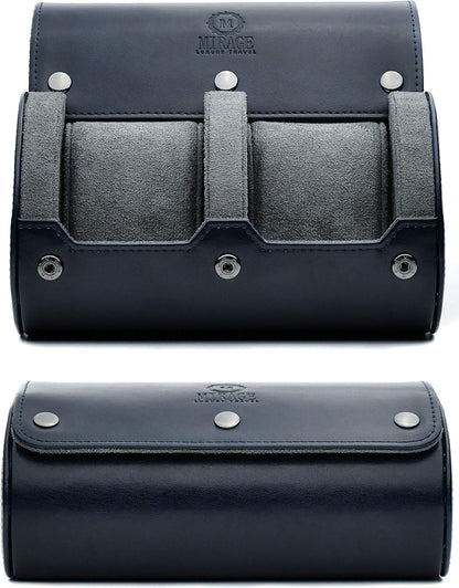 2 Watch Travel Case for Men – Watch Roll - Midnight Blue Vegan Leather