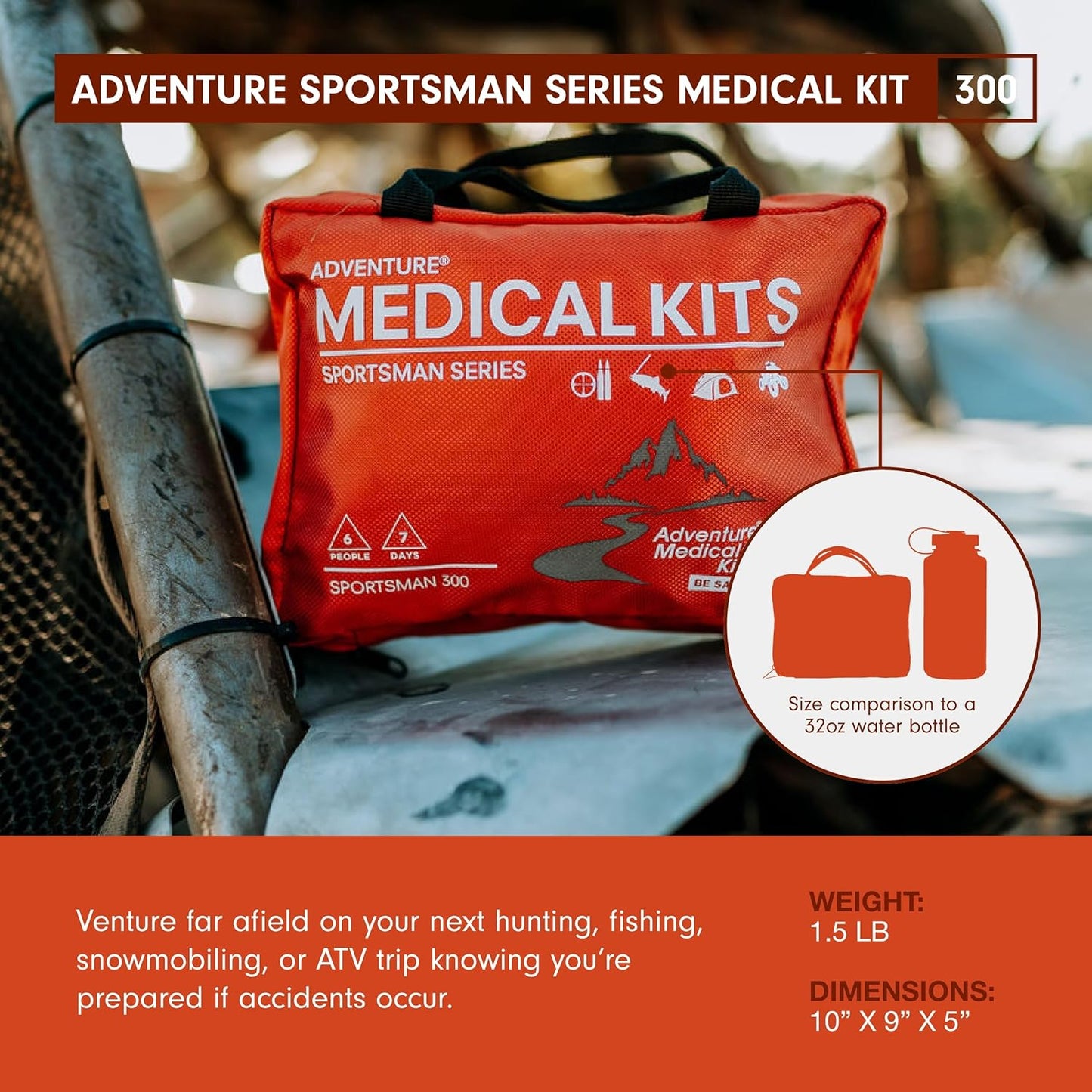 Adventure Medical Kits Sportsman Series Medical Kit - 300 - First Aid Kit for Camping, Hiking, Hunting & More - For 6 People for 7 Days - Includes Bandages, Medicine, Guide Book & More